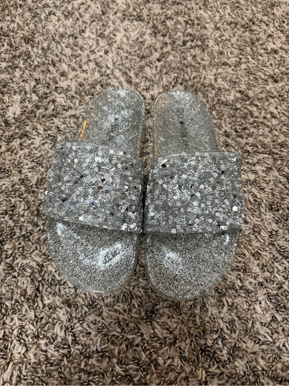 Sparkling Silver Glitter Jelly Slide Sandals